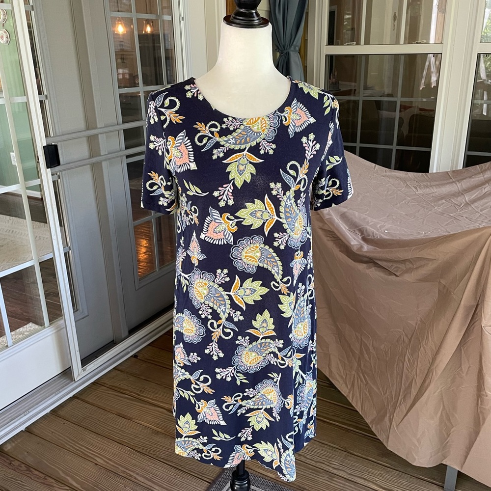 LOFT navy blue patterned dress